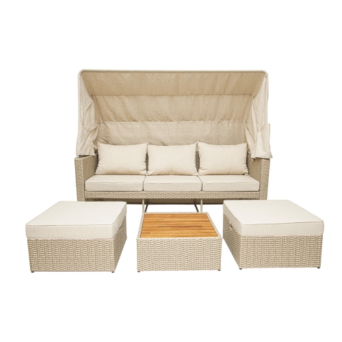 Outdoor Wicker Patio Sofa with Canopy & Ottoman Set Best Buy Canada
