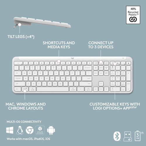 Clavier sans fil Signature Slim K950 de Logitech - Blanc cassé - Anglais - Exclusivité Best Buy