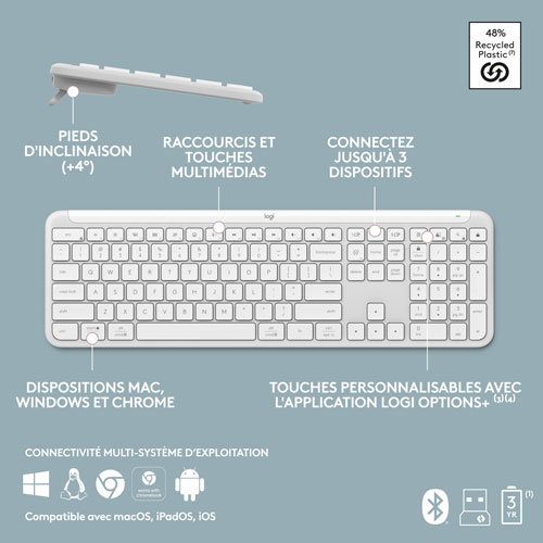 Clavier sans fil Signature Slim K950 de Logitech - Blanc cassé - Anglais - Exclusivité Best Buy