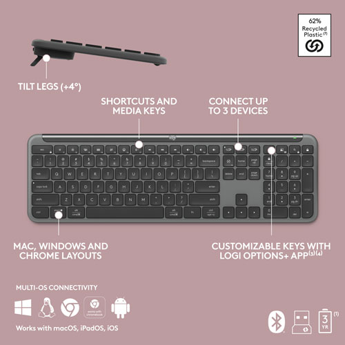 Clavier sans fil pleine grandeur K950 Signature Slim de Logitech - Graphite - Anglais