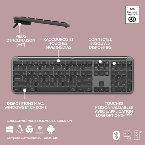 Ensemble avec clavier pleine grandeur et souris optique sans fil MK955 Signature Slim de Logitech - Anglais