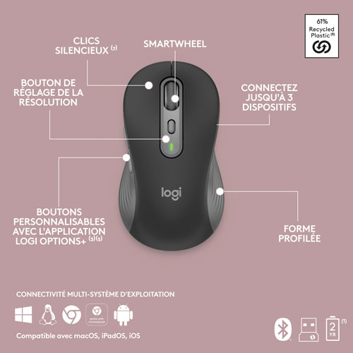 Ensemble avec clavier pleine grandeur et souris optique sans fil MK955 Signature Slim de Logitech - Anglais