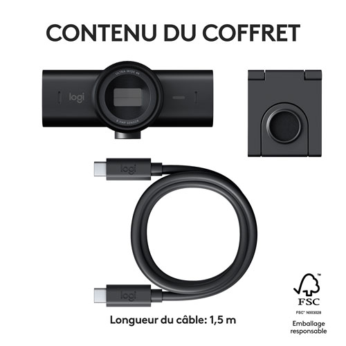 Caméra Web Ultra HD 4K MX Brio de Logitech - Noir