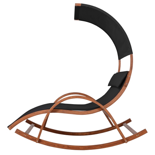 Deko Living Outdoor Cedar Wood Chaise Lounge Daybed with Black Textilene Fabric and Canopy