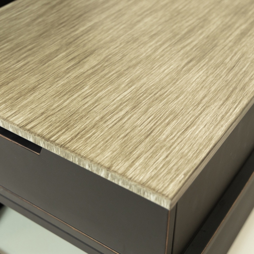 Deko Living 80 Inch Rectangular Outdoor Steel Wood Burning Fireplace with Log Storage, Poker and Side Tables