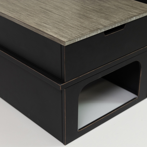 Deko Living 80 Inch Rectangular Outdoor Steel Wood Burning Fireplace with Log Storage, Poker and Side Tables