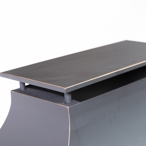 Deko Living 80 Inch Rectangular Outdoor Steel Wood Burning Fireplace with Log Storage, Poker and Side Tables