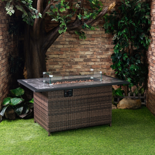 Foyer de table rectangulaire au gaz propane de 52 po 50.000 BTU avec pierres de lave de Deko Living