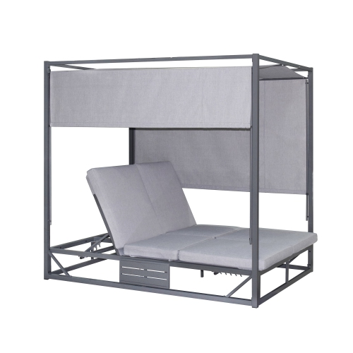 Deko Living 2 Place Outdoor Aluminum Rectangular Patio Daybed with Retractable Gray Textilene Fabric Canopy