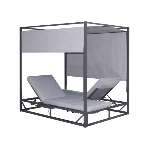 Deko Living 2 Place Outdoor Aluminum Rectangular Patio Daybed with Retractable Gray Textilene Fabric Canopy