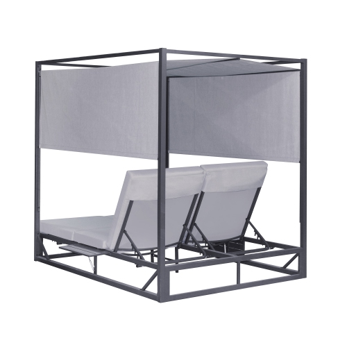 Deko Living 2 Place Outdoor Aluminum Rectangular Patio Daybed with Retractable Gray Textilene Fabric Canopy