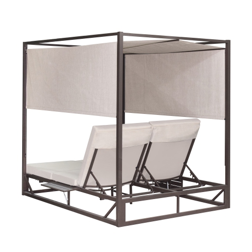 Deko Living 2 Place Outdoor Aluminum Rectangular Patio Daybed with Retractable Beige Textilene Fabric Canopy