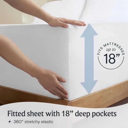 6 PC Queen Sheet Set | Bamboo Bed Sheets | Deep Pockets 18" | Eco Friendly Cooling | Wrinkle Free | Machine Washable | Silky Soft - White Queen