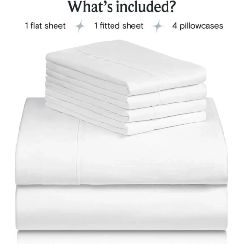6 PC Queen Sheet Set | Bamboo Bed Sheets | Deep Pockets 18" | Eco Friendly Cooling | Wrinkle Free | Machine Washable | Silky Soft - White Queen