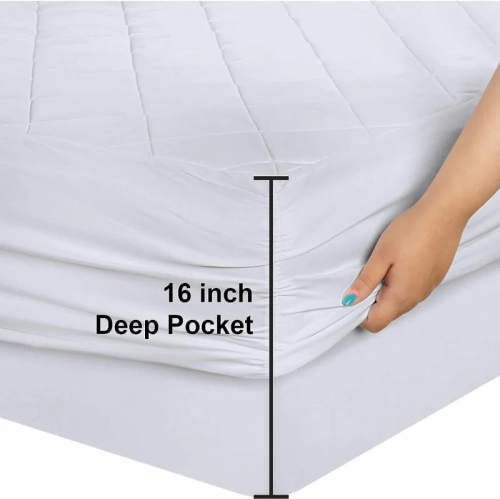 Quilted Fitted Mattress Pad | Stretches up to 16 Inches Deep | Mattress Cover Topper