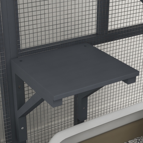 PawHut Wooden Cat House for Indoor 3 Levels Cat Condo Villa on Wheels with Flap Door Platforms Hammock Openable Top for 2 Kittens, Light Grey