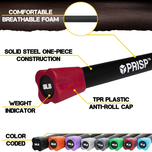 Barre d'entraînement lestée PRISP - barre de poids totale pour gym à la maison, mise en forme, yoga et entraînement musculaire