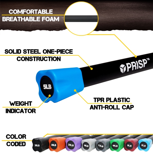 PRISP Weighted Exercise Workout Bar - Total Body Weight Bar for Home Gym, Fitness, Yoga and Strength Training