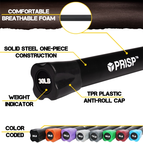 Barre d'entraînement lestée PRISP - barre de poids totale pour gym à la maison, mise en forme, yoga et entraînement musculaire