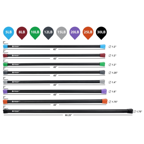 PRISP Weighted Exercise Workout Bar - Total Body Weight Bar for Home Gym, Fitness, Yoga and Strength Training