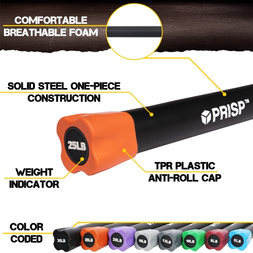 PRISP Weighted Exercise Workout Bar - Total Body Weight Bar for Home Gym, Fitness, Yoga and Strength Training