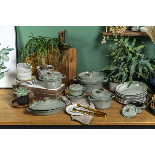 STAUB La Cocotte 250 mL Cast Iron Round Mini Cocotte, Eucalyptus