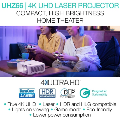 Optoma UHZ66 Technology 4000-Lumen UHD 4K Laser Projector - White