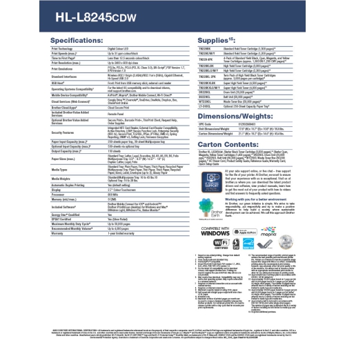 Brother HL-L8245CDW Wireless Digital Color Printer HLL8245CDW