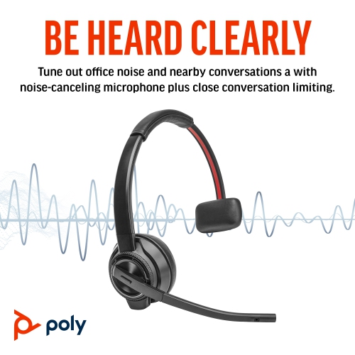 HPI Poly Savi 8410 On-Ear Noise Cancelling Wireless Bluetooth Headset with Mic - Black