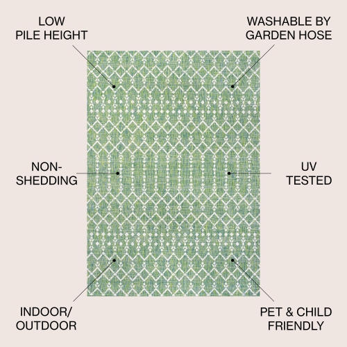 Tapis carré intérieur/extérieur à motif géométrique tressé marocain Ourika