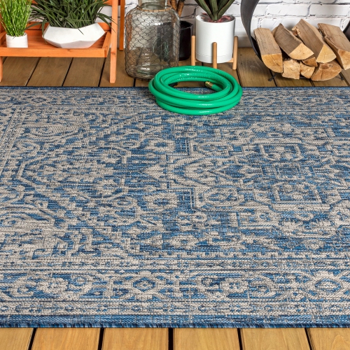 Sinjuri Medallion Textured Weave Indoor/Outdoor Area Rug