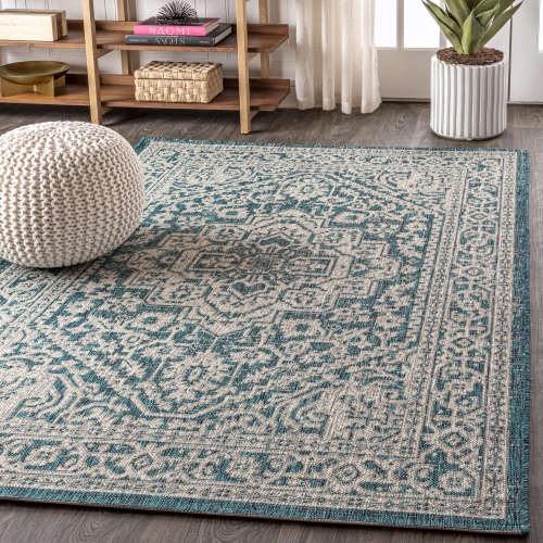 Sinjuri Medallion Textured Weave Indoor/Outdoor Area Rug