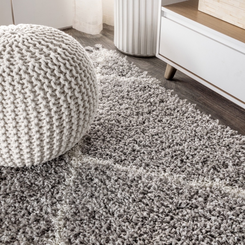 Gabrielle Mercer Shag Plush Tassel Moroccan Geometric Trellis Area Rug