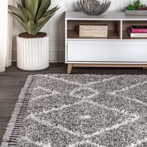 Mercer Shag Plush Tassel Moroccan Diamond Area Rug