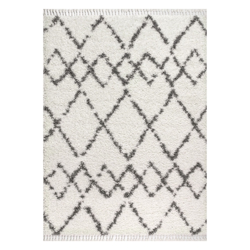 JONATHAN Y  Mercer Shag Plush Tassel Moroccan Tribal Geometric Trellis Area Rug