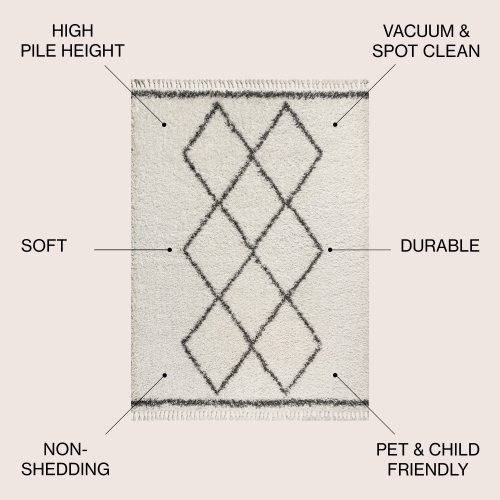 Beautiful Mercer Shag Plush Tassel Moroccan Tribal Geometric Trellis Area Rug