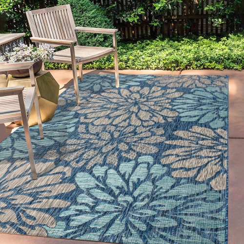 Zinnia Modern Floral Textured Weave Indoor/Outdoor Area Rug