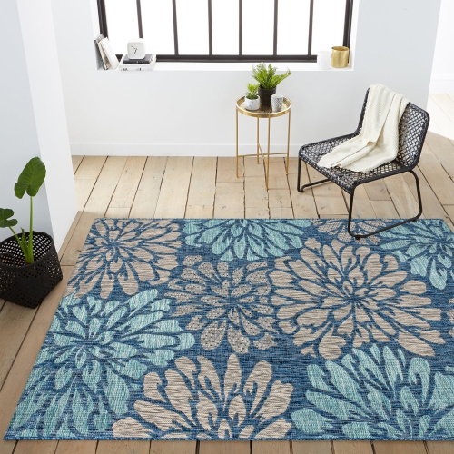 Zinnia Modern Floral Textured Weave Indoor/Outdoor Area Rug