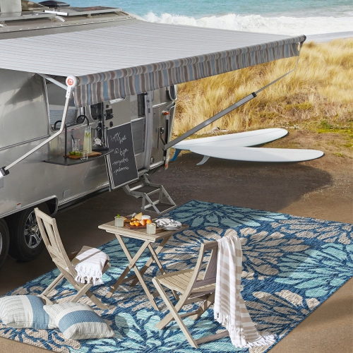 Zinnia Modern Floral Textured Weave Indoor/Outdoor Area Rug