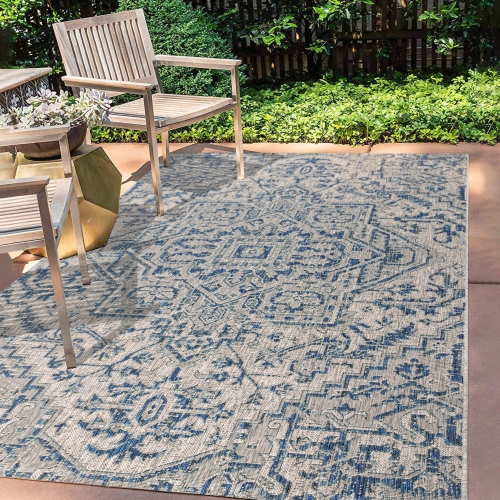 Tapis d'intérieur/d'extérieur à motif de médaillon de Bohemian Estrella, tissage texturé