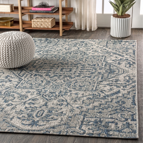 Tapis d'intérieur/d'extérieur à motif de médaillon de Bohemian Estrella, tissage texturé