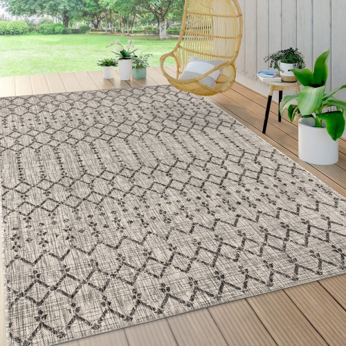 Ourika Moroccan Geometric Textured Weave Indoor/Outdoor Area Rug