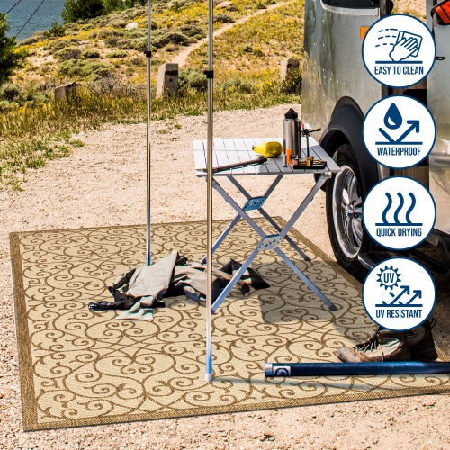 Tapis d'intérieur/d'extérieur en filigrane texturé de style rétro de Madrid