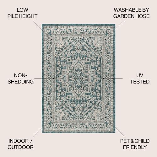 Tapis d'intérieur/d'extérieur Sinjuri à motif de médaillon texturé