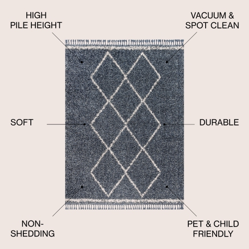 Beautiful Mercer Shag Plush Tassel Moroccan Tribal Geometric Trellis Area Rug