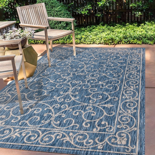 Tapis d'intérieur/d'extérieur à motif de filigrane texturé Charleston rétro