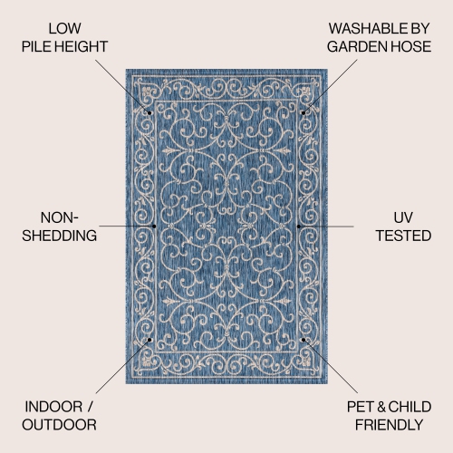 Tapis d'intérieur/d'extérieur à motif de filigrane texturé Charleston rétro