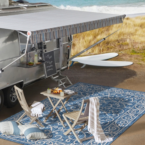 Tapis d'intérieur/d'extérieur à motif de filigrane texturé Charleston rétro