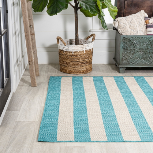 Negril Two Tone Wide Stripe Indoor/Outdoor Area Rug