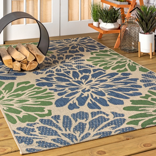 Zinnia Modern Floral Textured Weave Indoor/Outdoor Area Rug